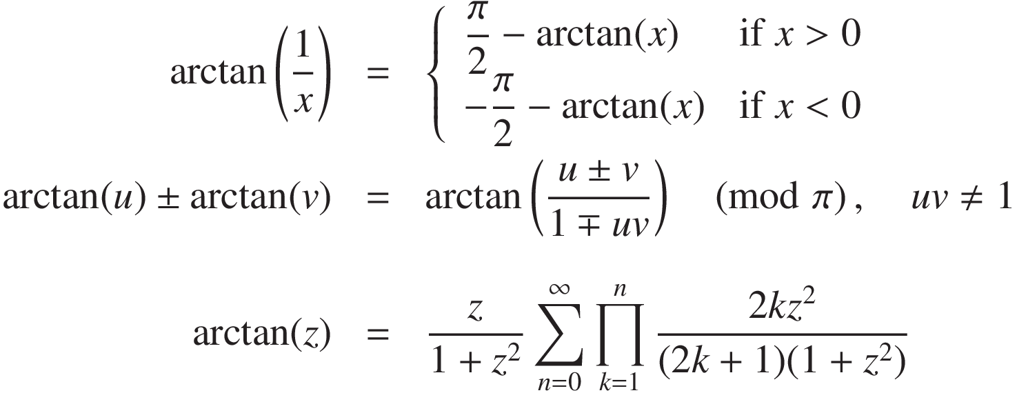 Identities and infinite series of the arctangent function