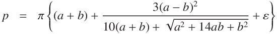 Equations: Ramanujans perimeter of an ellipse
