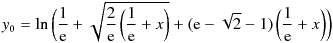 y_0 = \frac{1}{\mathrm{e}} + \sqrt{\frac{2}{\mathrm{e}} \, \bigg(\frac{1}{\mathrm{e}} + x\bigg)}  + (\mathrm{e} -  \sqrt{2} - 1) \,\bigg(\frac{1}{\mathrm{e}} + x\bigg)